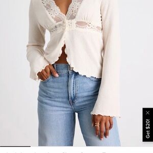 Lulus Jordy ivory lace long sleeve sweater top